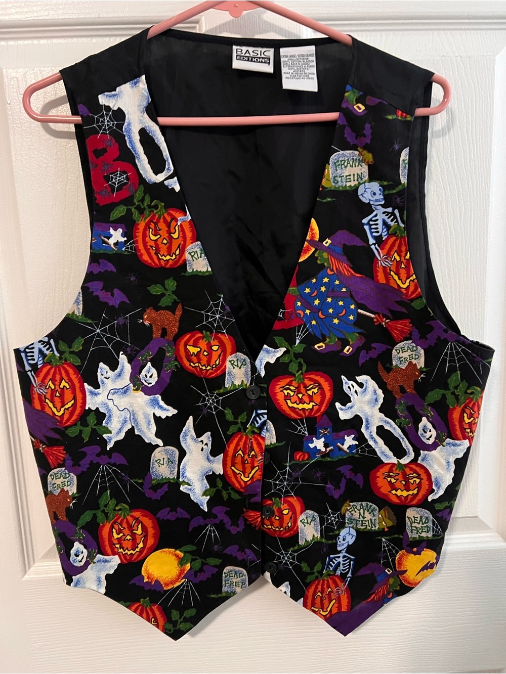 Basic Editions Halloween Vest - Black with Pumpkin & Ghost Print